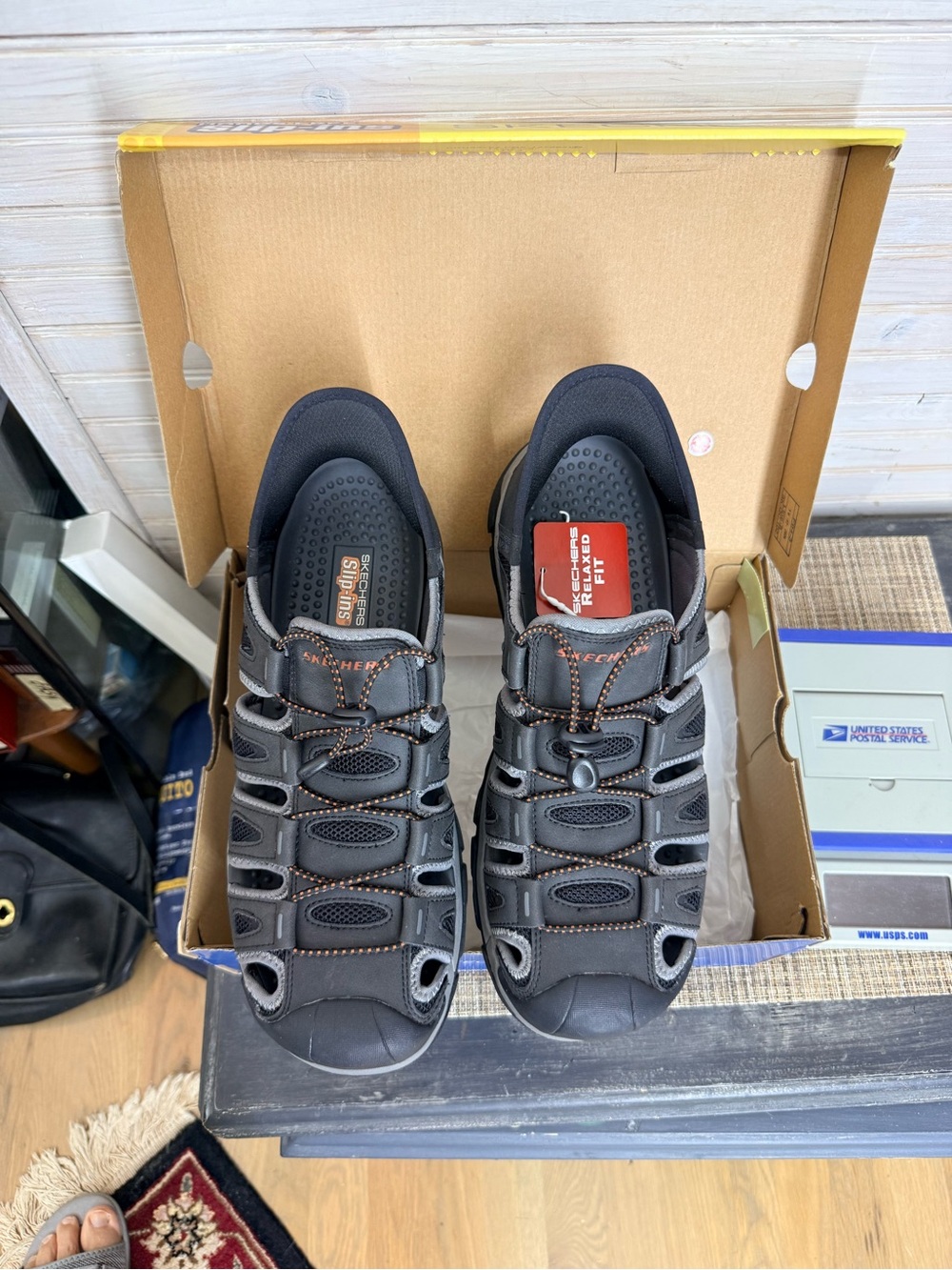 Skechers Men's Black and Gray Closed-Toe Sport Sandals